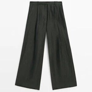 Massimo Dutti - linen pleated wide pants - dark green